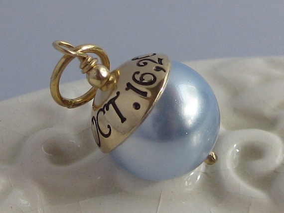 SOMETHING BLUE- Hand Stamped Custom Wedding Bouquet Charm- GOLD, fits Large Hole Charm bracelets