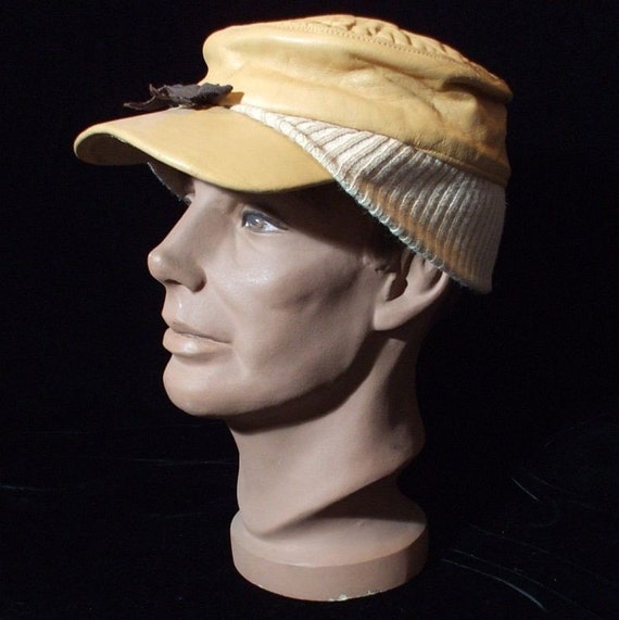 Men's Vintage 50's Leather Hunting Hat Cap With Ear