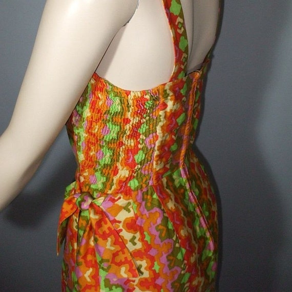 Vintage 50s Dress / Pinup Fitted Sarong / Geometric Print