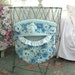Laundry Day Clothes Pin Bag - Wood Hanger - Blue Roses White Floral - Repurposed Vintage Tablecloth