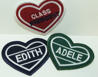 Vintage Flair Heart Embroidered Applique Name Patch -100319