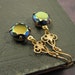 peacock colored dangle earrings with vintage glass and filigree