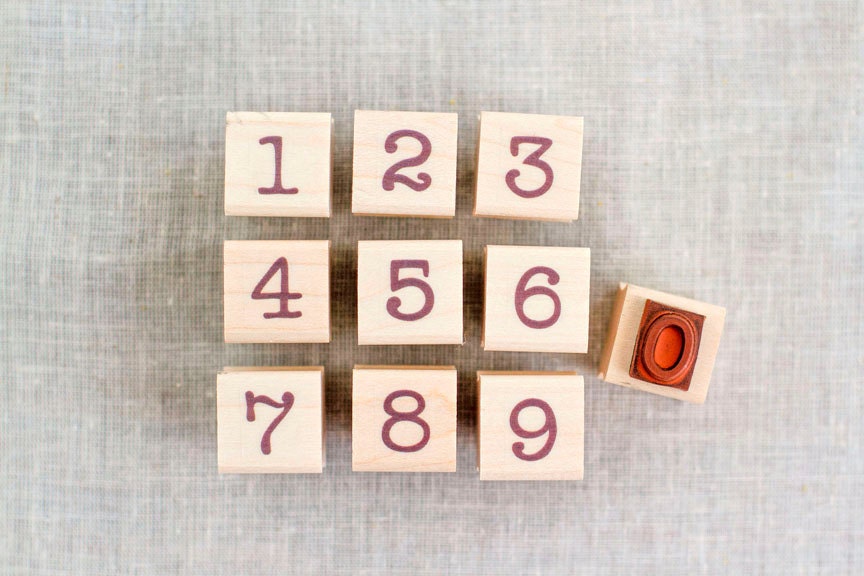 Handcrafted Rubber Stamp Set of Numbers Wood by brownpigeon