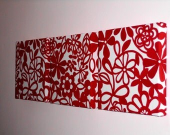 Handmade Set Of 3 Contemporary Modern Designer Retro Print Design Very Funky Red Abstract Flower Wall Hanging Canvases Wall Art.