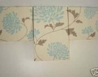 Handmade Set Of 3 Contemporary Modern Designer Retro Print Design Very Funky Duck Egg Blue Flower Wall Hanging Canvases Wall Art.