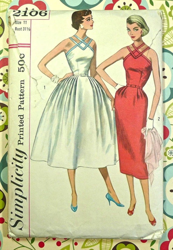 Simplicity 2106 Vintage 1950s Womens Dress Pattern By Fragolina