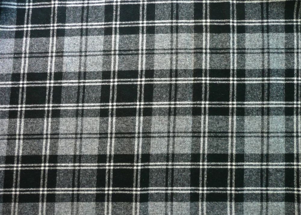 Vintage Black and Gray Wool Plaid Fabric Yardage
