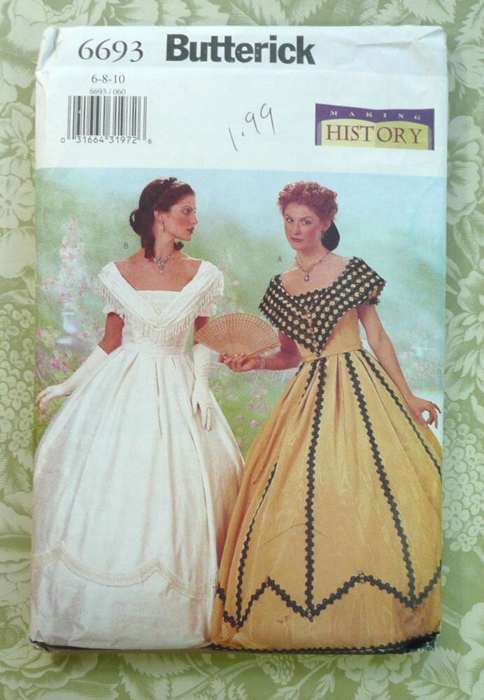 Women's Civil War 1860s Hoop Skirt Dress Pattern
