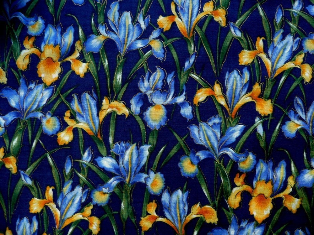 Dark Blue Iris Cotton Fabric Yardage Les Jardins by
