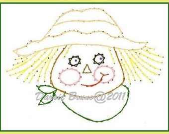 Thanksgiving Harvest Scarecrow Embroidery Pattern for Greeting Cards