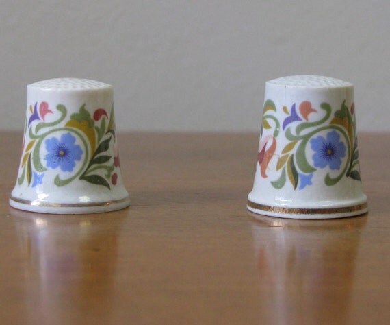 Vintage Ceramic Avon Floral Thimbles Set of 2