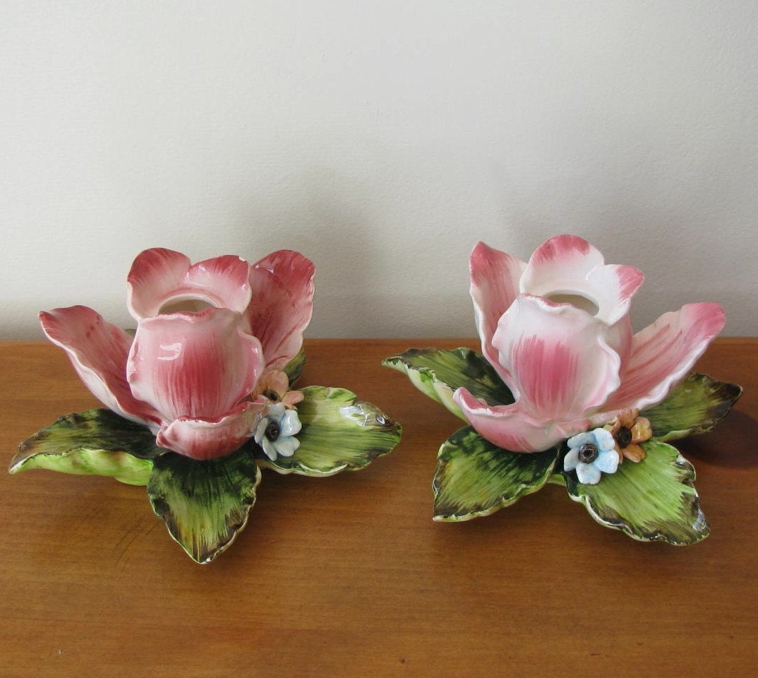 Vintage 1960's Ceramic Tulip Candle Holders by whimsicalvintage