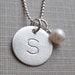 ONE INITIAL Charm Handstamped Personalized Sterling Silver Keepsake Necklace with a Birthstone or a Freshwater Pearl