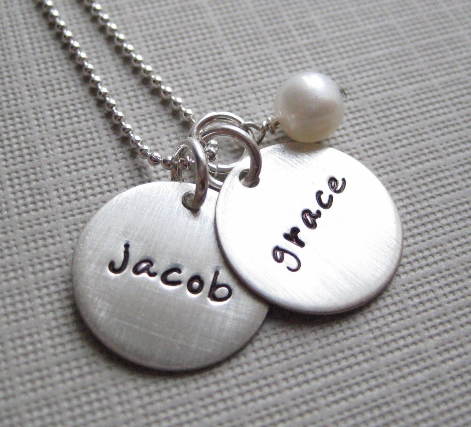Hand stamped Mommy Necklace TWO NAME Charm by jcjewelrydesign