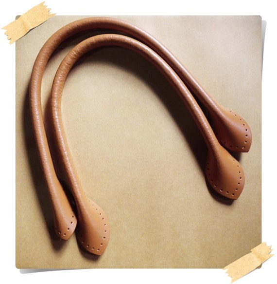 1 pairs of Genuine Brown Leather Handbag Handle Bag by CottonTouch