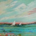Landscape Beach Sailboat Original Painting 20 x 20 by Karen Fields