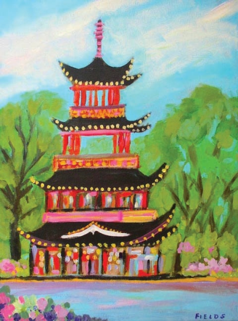 Another fabulous pagoda print! | Asian art projects, Art lessons, Japan art