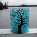 Get on Your Bike and Go Climb A Tree Turquoise Recycled Art Glass Candle Holder
