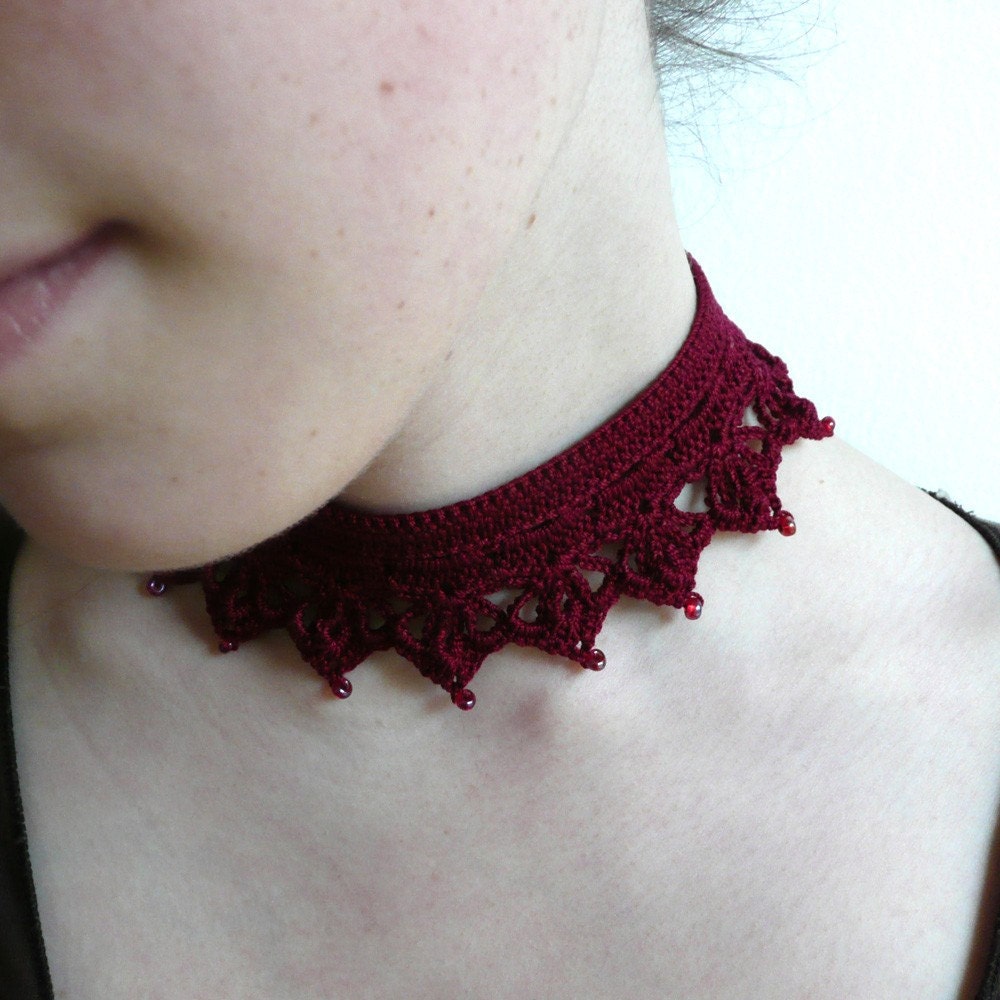 Romantic Burgundy Crochet Choker
