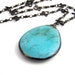 Necklace - Large Turquoise Teardrop Pendant Necklace - Black Nickle Chain - Southwestern