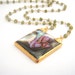 Olive Green Rosary Necklace With Square Abalone Pendant - 14k Gold - Pink - Wire Wrapped - Shell Pendant