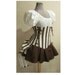 Last one - Steampunk Brown Cream Stripe Under Bust Corset and Add-A-Bustle, Puff Sleeve Top, Mini Skirt by LoriAnn Costume Designs