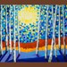 Abstract large landscape paintingHeavy Texture Palette Knife Trees Wall Decor "Moon Night at Birch Grove" by QIQIGALLERY