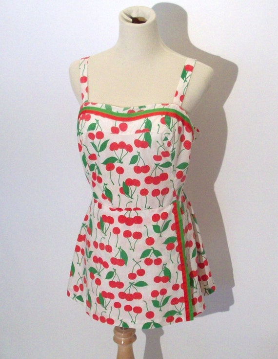 Vintage 60s Skirted Swimsuit/Playsuit in Cherry Print by