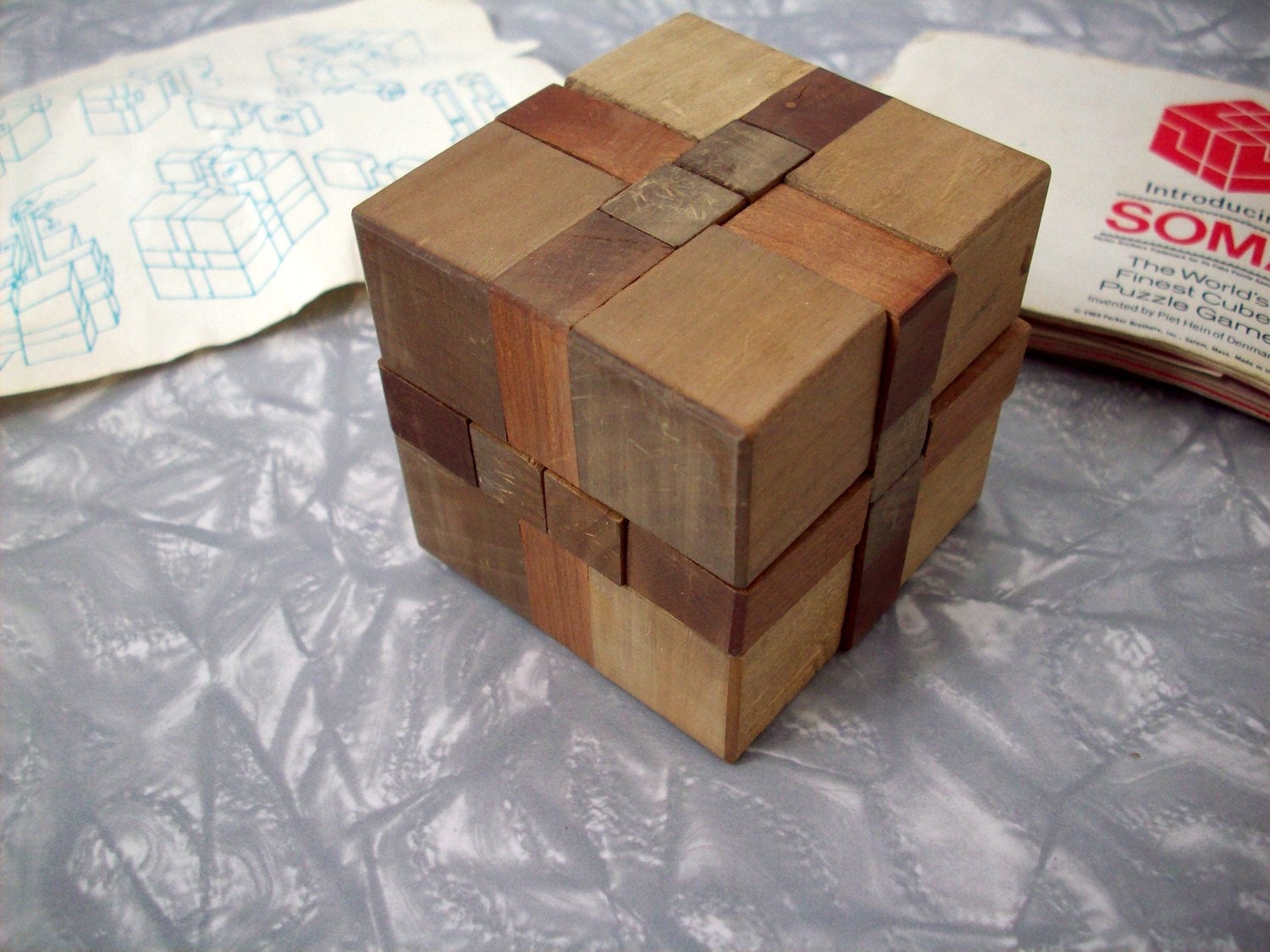 Vintage 60's Toy Game Wooden Cube Puzzle