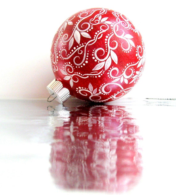 Red and White Christmas Ornament Hand Painted Glass Ornament