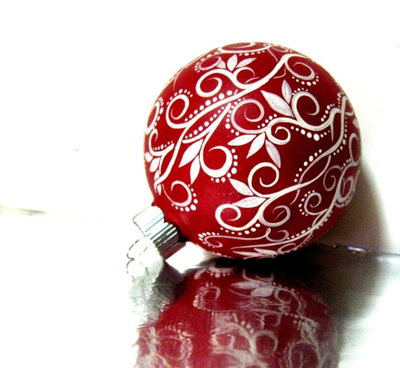 Christmas Ornament: Red and White Ornament Hand Painted Medium