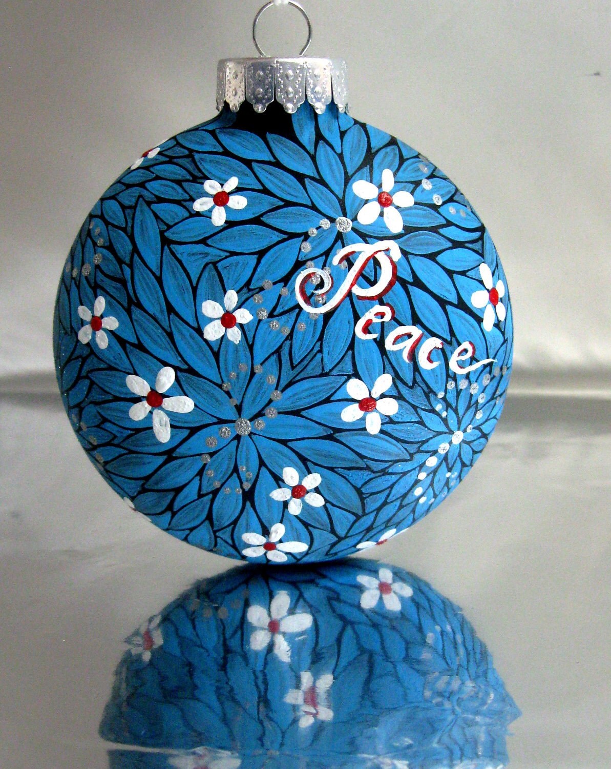 Christmas Glass Ornament Hand painted red white and blue