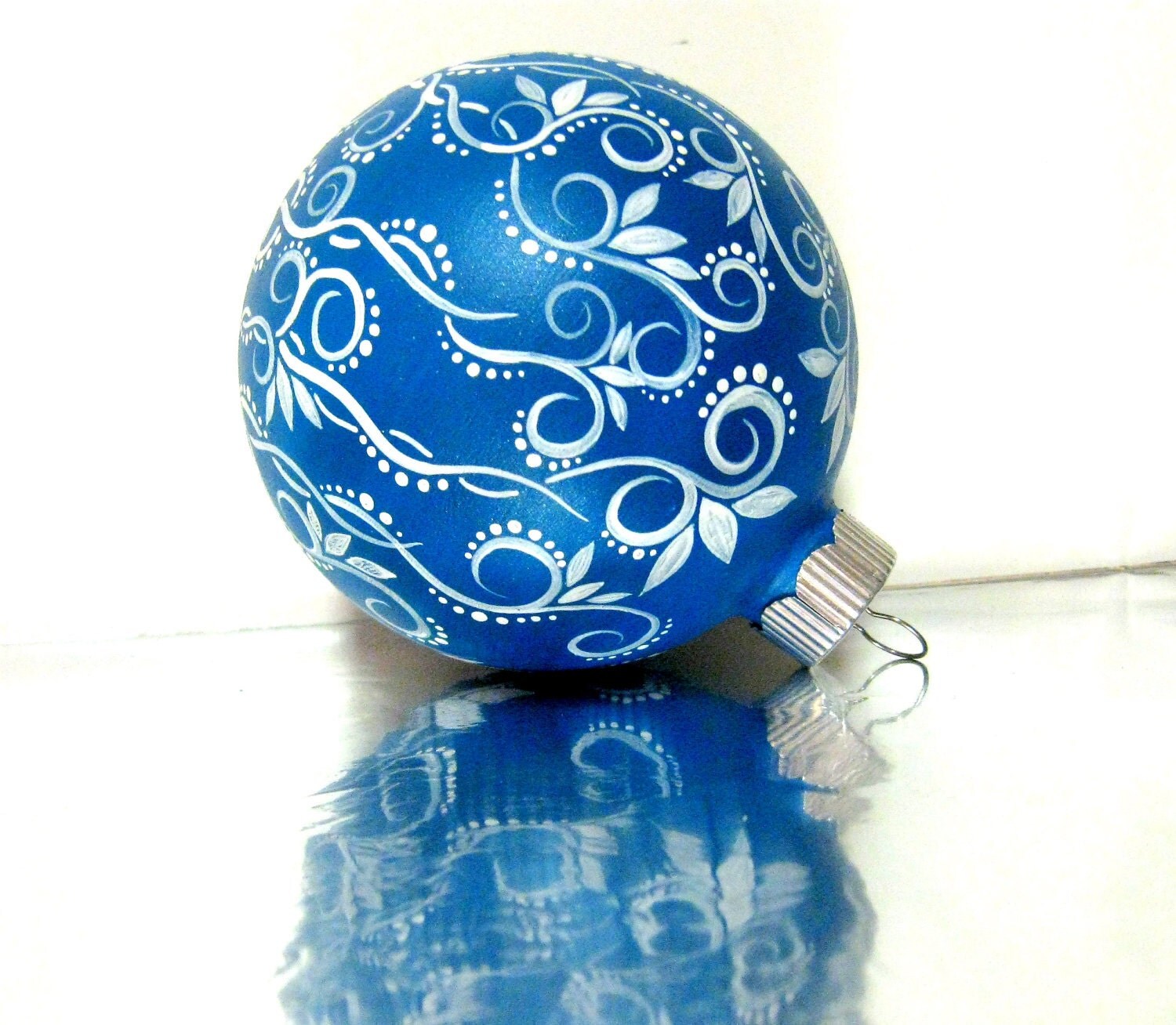 small blue and white christmas ornament hand painted glass small blue and white christmas ornament hand painted glass