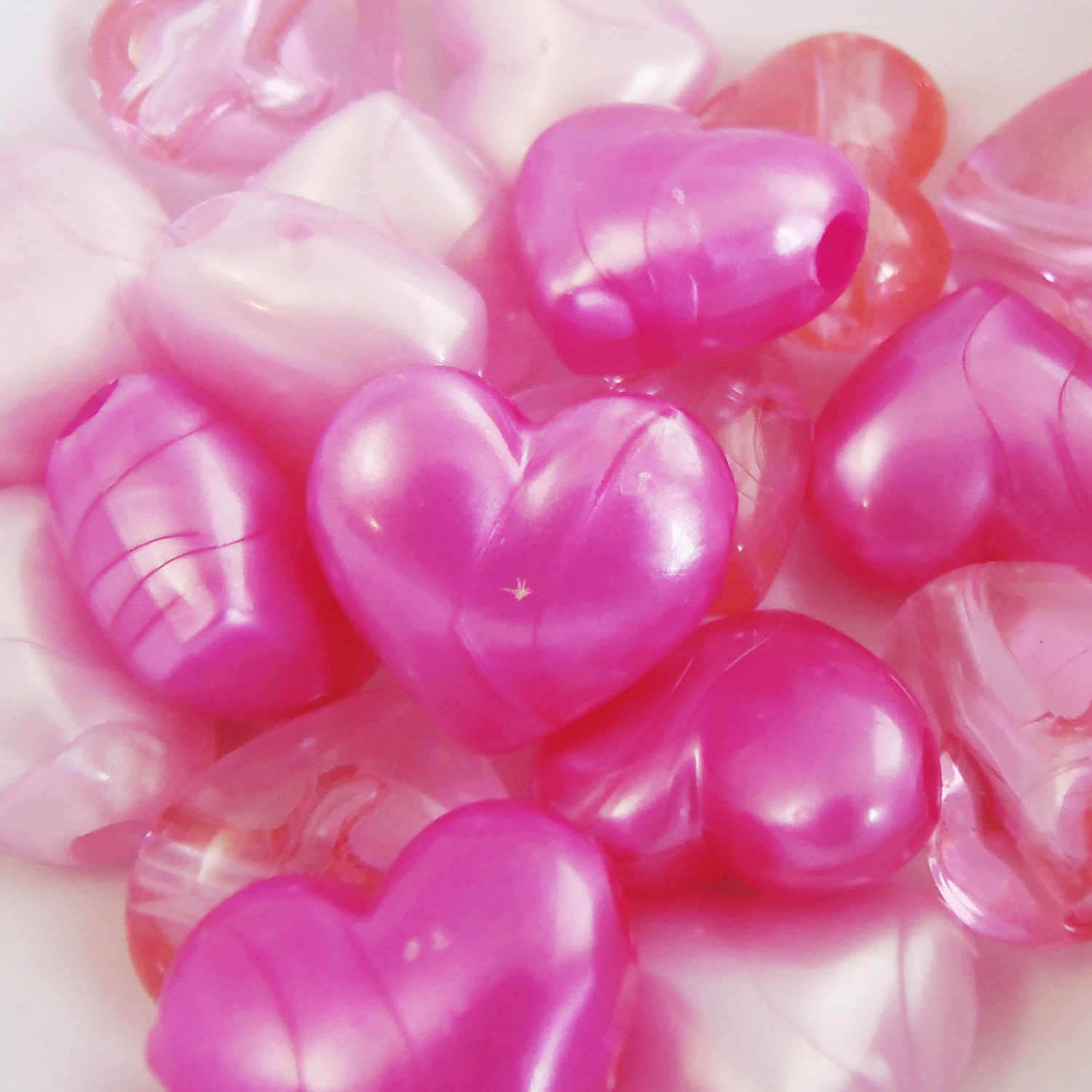 Large heart shaped beads in shades of pink qty 18 by HighPie