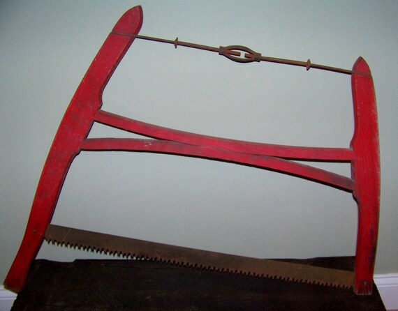 Antique Vintage Crosscut 2 Man Buck Saw Red Paint