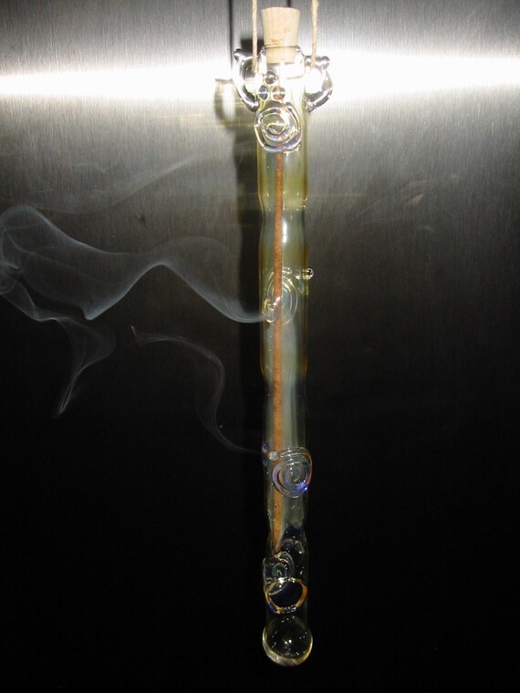Hanging Glass Incense Burner with Clear Textural Flowers