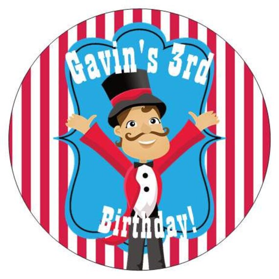 Set of 12 Large Round Circus Birthday Party Stickers Favor Tags Il_570xn