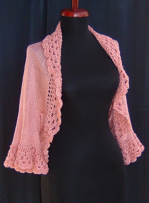 Shy Blush Knit Bolero Jacket/ Shrug with crochet detail