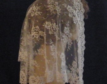 White Mantilla Chantilly Lace Headcovering -- The Laura Style in 3 Sizes, PREMIUM Chapel Veil