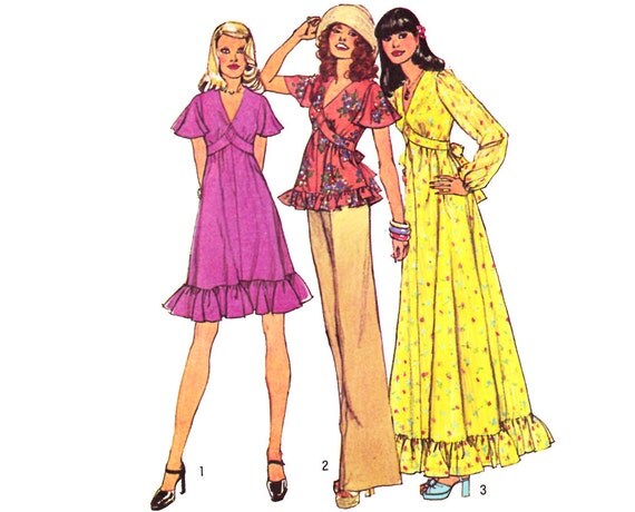 Vintage Sewing Pattern Maxi Dress Top Empire Waist Ruffle