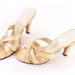 Vintage Shoes 80s Faux Snakeskin Peach Sandals Gold High Heel Mule 6