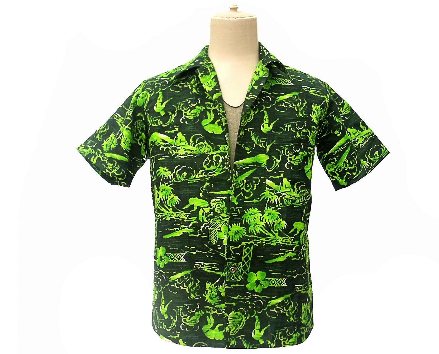 Vintage 1960s Barkcloth Hawaiian Aloha Shirt by mysweetiepiepie