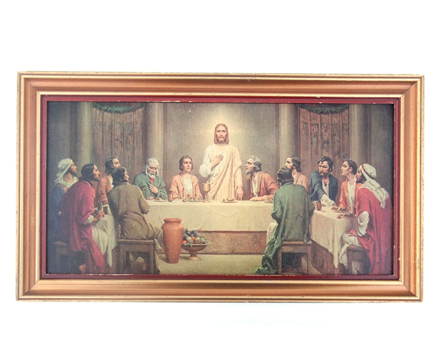 Vintage 1950s Framed Last Supper Print Picture Wall Decor
