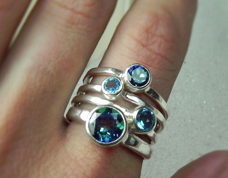 Mystic Blue Topaz Stack Ring Blue Topaz Stackable Ring Set