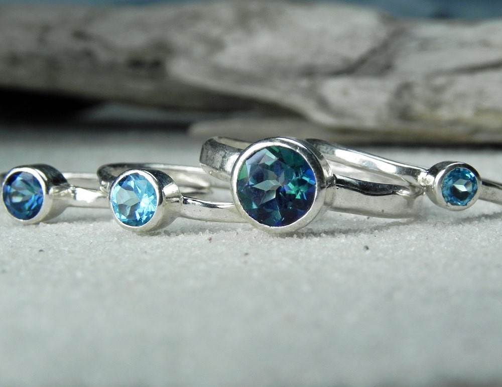 Mystic Blue Topaz Stack Ring Blue Topaz Stackable Ring Set