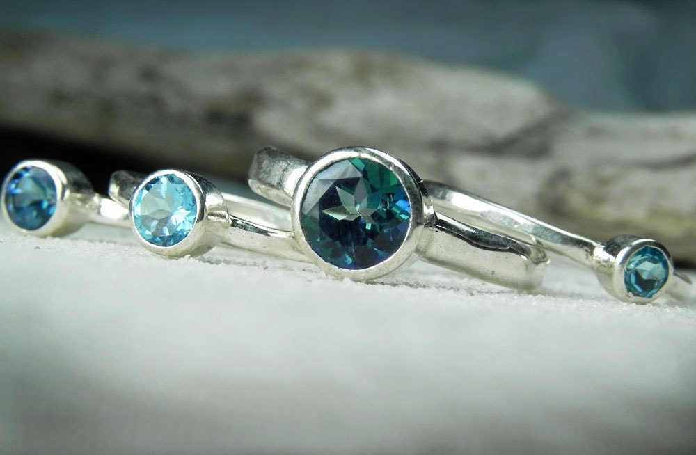 Mystic Blue Topaz Stack Ring Blue Topaz Stackable Ring Set