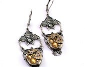 Steampunk Earrings - Vintage Clockwork Honey Bumble Bee Design & Golden Yellow Topaz Swarovski Crystals - Steampunk Jewelry Promptly Shipped