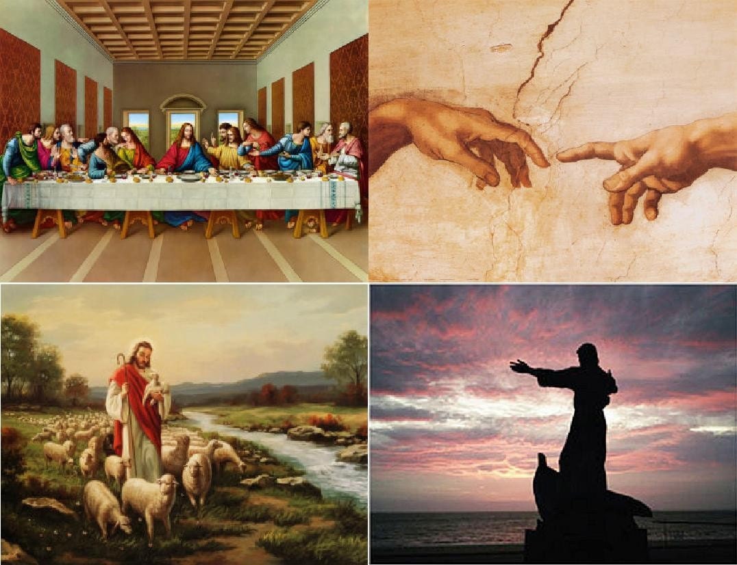 Lot Of 4 Religious Jesus Fabric Panel Quilt by