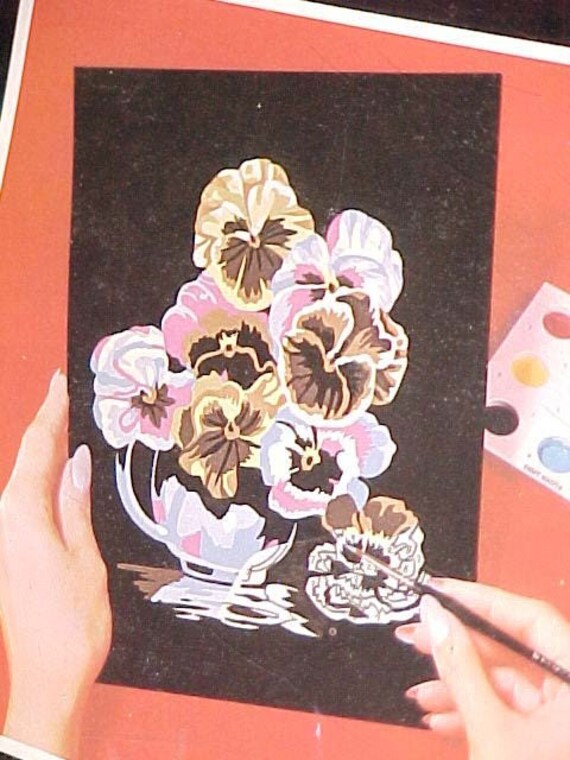 Vintage VELVET PANSIES BLACK PAINT BY NUMBERS by favoritevintage
