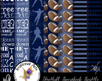 INSTANT DOWNLOAD Football Digital Scrapbooking Papers Seattle with 7 jpg files 300dpi